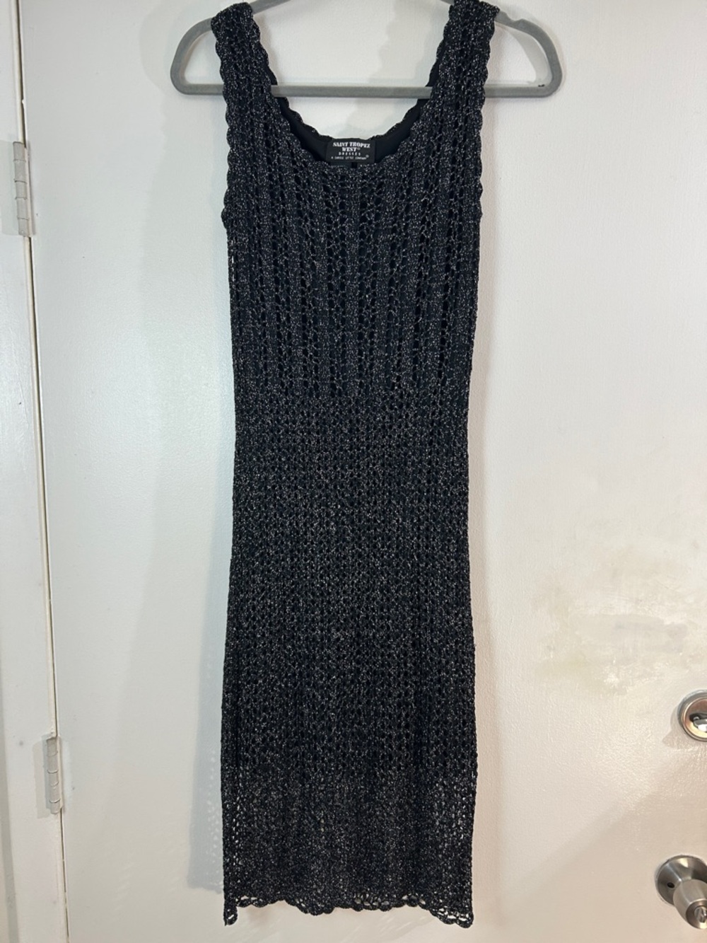 NWOT Hand Knitted Black & Silver Sleeveless Dress By Designer Saint Tropez West